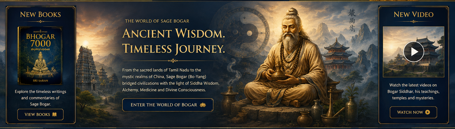 The World of Sage Bogar — Ancient Wisdom, Timeless Journey, with Tamil and Chinese landscapes and Sage Bogar